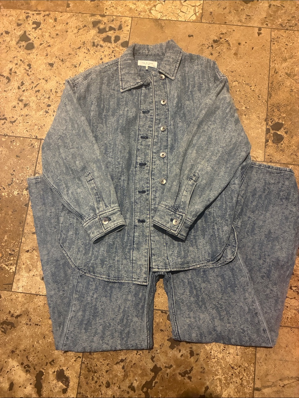rag & bone Light Blue Relaxed Denim Jumpsuit Set